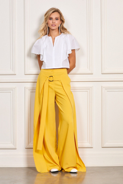 Белая блуза из хлопка с короткими рукавами и складками Rivoli 2379 белый - фото 2