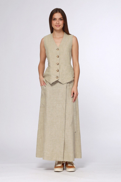 Длинная серая юбка с запахом и бахромой из льна Полинушка 200Бн - фото 1