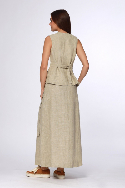 Длинная серая юбка с запахом и бахромой из льна Полинушка 200Бн - фото 4