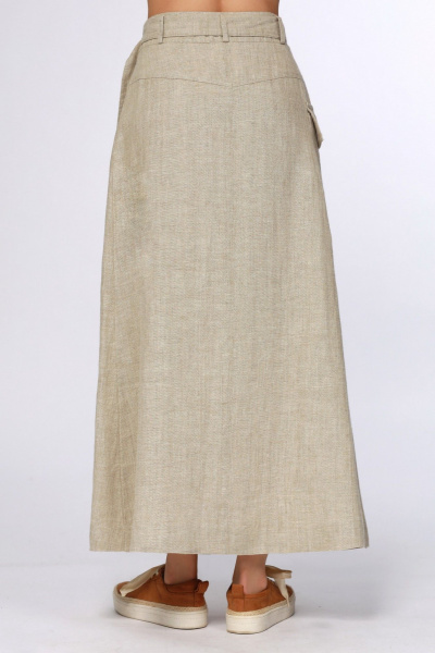 Длинная серая юбка с запахом и бахромой из льна Полинушка 200Бн - фото 3