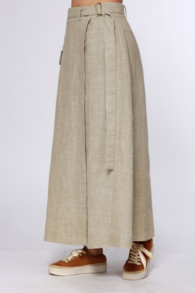 Длинная серая юбка с запахом и бахромой из льна Полинушка 200Бн - фото 2