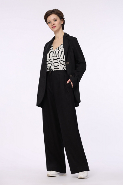 Черные брюки палаццо с высокой талией и защипами Полинушка 510 черный - фото 2