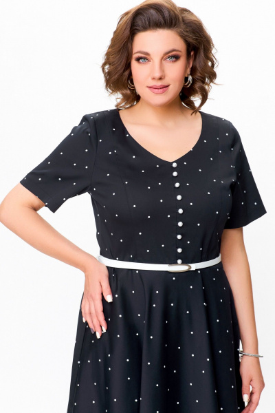 Черное хлопковое платье в стиле casual с ремнем Swallow 719.1 черный/белый_горох - фото 8