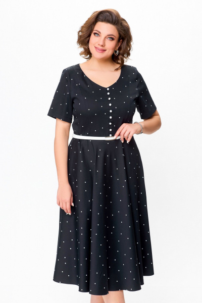 Черное хлопковое платье в стиле casual с ремнем Swallow 719.1 черный/белый_горох - фото 7