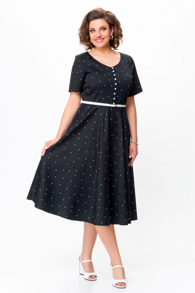 Черное хлопковое платье в стиле casual с ремнем Swallow 719.1 черный/белый_горох - фото 4