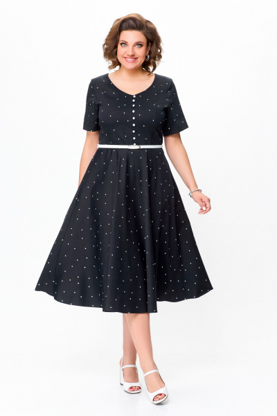 Черное хлопковое платье в стиле casual с ремнем Swallow 719.1 черный/белый_горох - фото 3