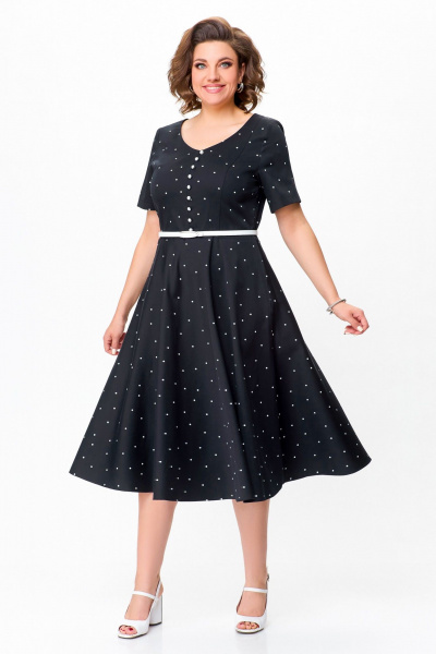 Черное хлопковое платье в стиле casual с ремнем Swallow 719.1 черный/белый_горох - фото 2