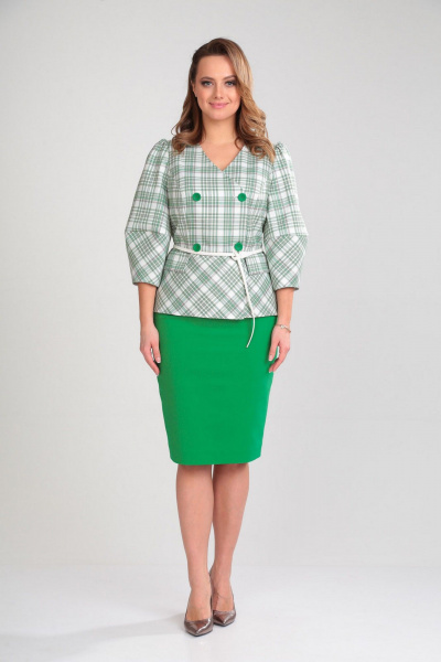 Демисезонный комплект жакета и юбки в деловом стиле Gamma Gracia 587 зеленый_белая_клетка - фото 1
