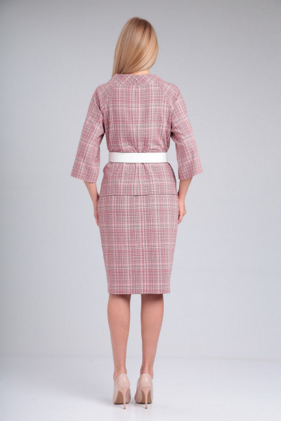 Деловой комплект блузы и юбки с воротником и карманами Gamma Gracia 720 розовый_клетка - фото 4