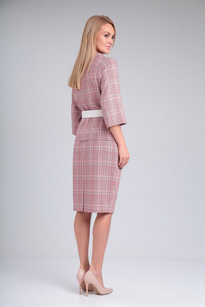 Деловой комплект блузы и юбки с воротником и карманами Gamma Gracia 720 розовый_клетка - фото 3