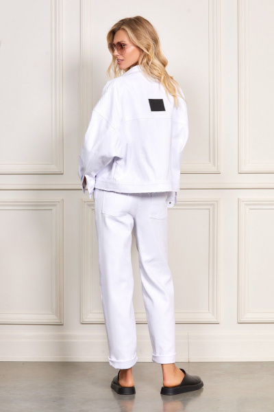 Джинсовый жакет-куртка с вышивкой и кожаной этикеткой Rivoli 8059.1 белый - фото 3