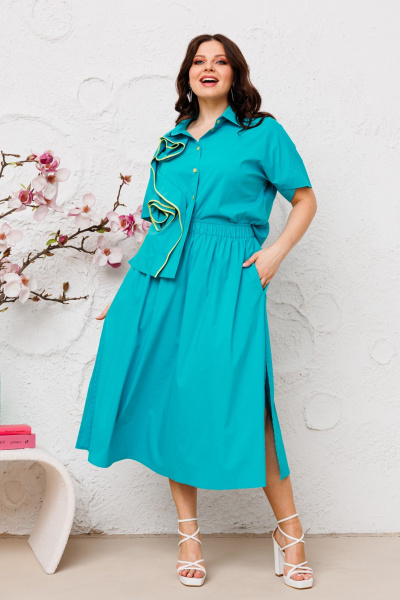 Летний костюм из хлопка с юбкой и блузкой на каждый день Danaida 2222 тиффани - фото 10