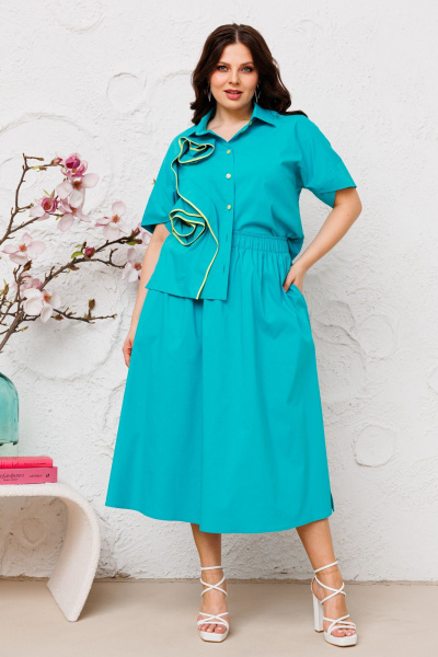 Летний костюм из хлопка с юбкой и блузкой на каждый день Danaida 2222 тиффани - фото 9