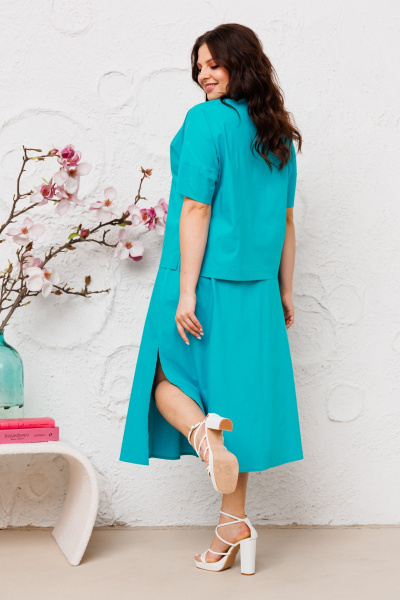 Летний костюм из хлопка с юбкой и блузкой на каждый день Danaida 2222 тиффани - фото 8