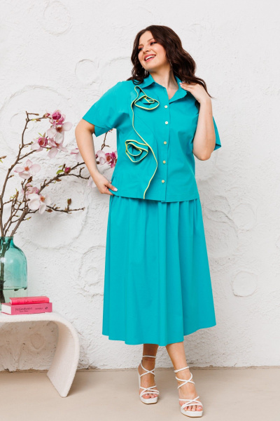 Летний костюм из хлопка с юбкой и блузкой на каждый день Danaida 2222 тиффани - фото 4