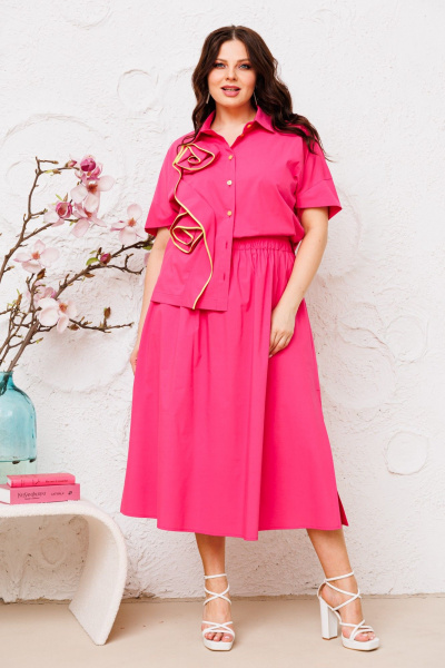 Летний розовый костюм из хлопка с блузкой и юбкой Danaida 2222 малиновый - фото 7