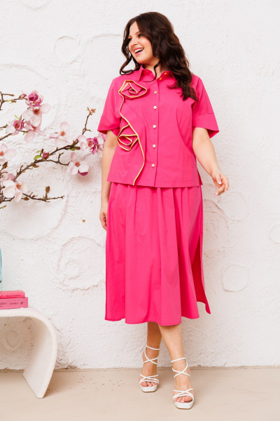 Летний розовый костюм из хлопка с блузкой и юбкой Danaida 2222 малиновый - фото 2
