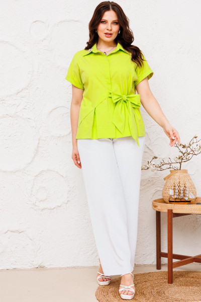 Летний костюм из хлопковой ткани: прямая блуза и свободные брюки Danaida 2221 яблоко - фото 5