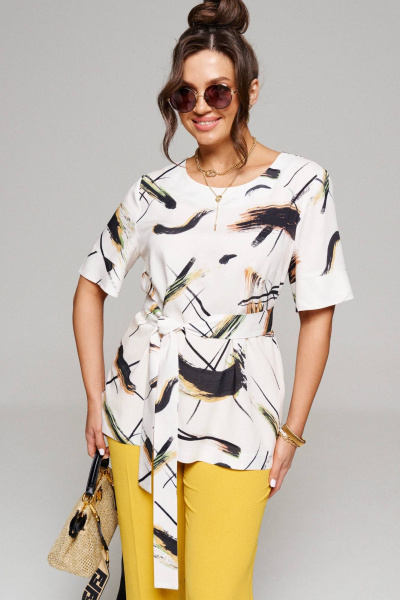 Блуза, брюки Beautiful&Free 6144 абстракция+горчица - фото 4