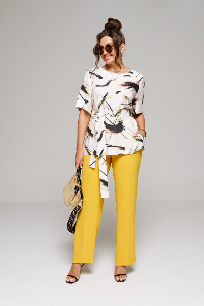 Блуза, брюки Beautiful&Free 6144 абстракция+горчица - фото 2
