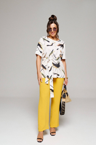 Блуза, брюки Beautiful&Free 6144 абстракция+горчица - фото 3