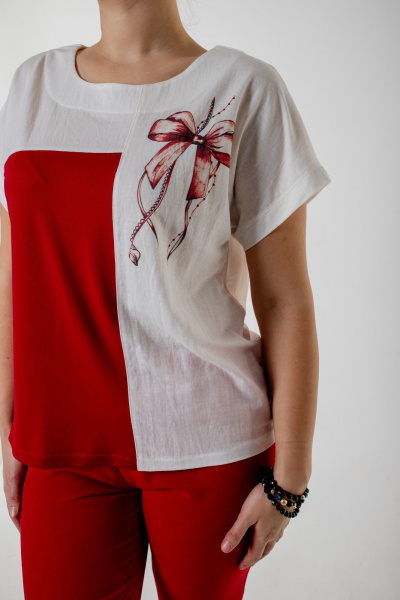 Летний комплект из блузы и брюк с принтом и резинкой Needle 543 - фото 4