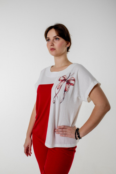 Летний комплект из блузы и брюк с принтом и резинкой Needle 543 - фото 2