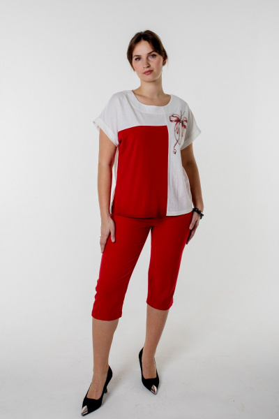 Летний комплект из блузы и брюк с принтом и резинкой Needle 543 - фото 1