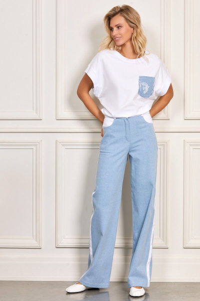 Джинсовые брюки с лампасами и классической посадкой Rivoli 5209 голубой - фото 1