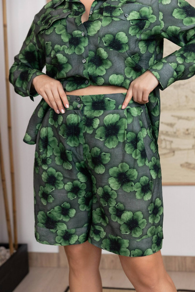 Летние шорты прямого силуэта с складками и карманами ASV 2712 зеленый - фото 1