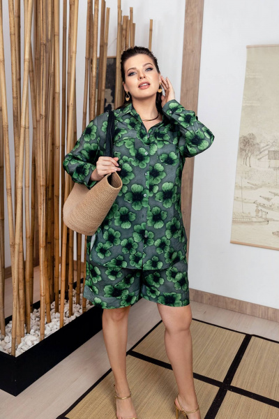 Летние шорты прямого силуэта с складками и карманами ASV 2712 зеленый - фото 2