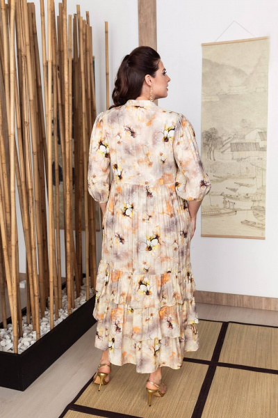 Легкое летнее платье трапеция с воланами и отрезным лифом ASV 2695 бежевый - фото 5