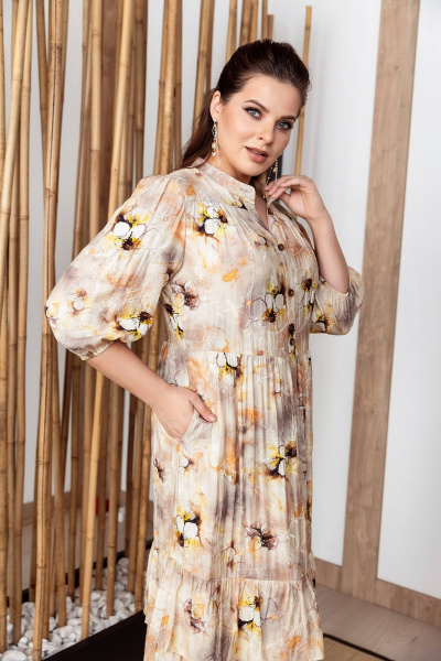 Легкое летнее платье трапеция с воланами и отрезным лифом ASV 2695 бежевый - фото 4