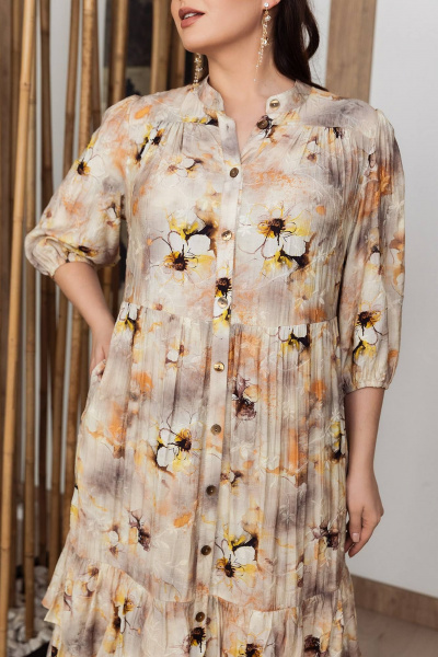 Легкое летнее платье трапеция с воланами и отрезным лифом ASV 2695 бежевый - фото 3