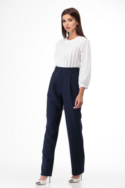 Демисезонная хлопковая блуза с кружевами и сборками Anelli 848 белый - фото 9