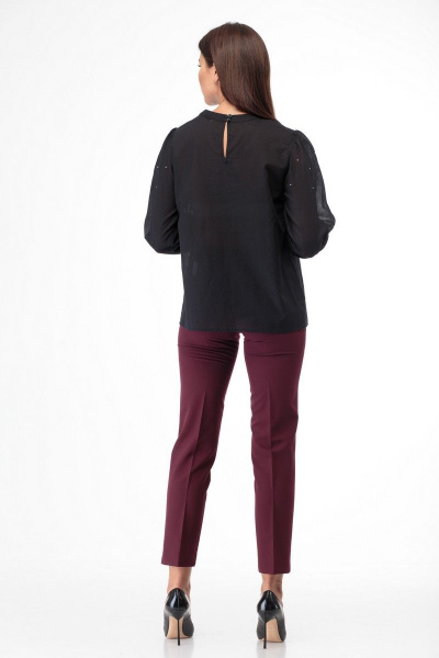 Черная блуза с складками и россыпью камней Anelli 848 черный - фото 8