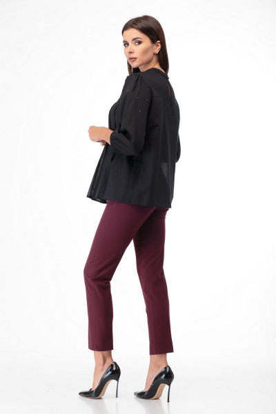 Черная блуза с складками и россыпью камней Anelli 848 черный - фото 7