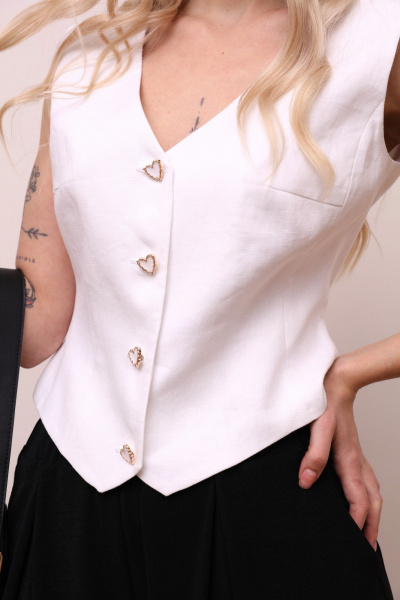 Леновый комплект жилета и брюк с складками и резинкой LM КБ5387 чёрно-белый - фото 4