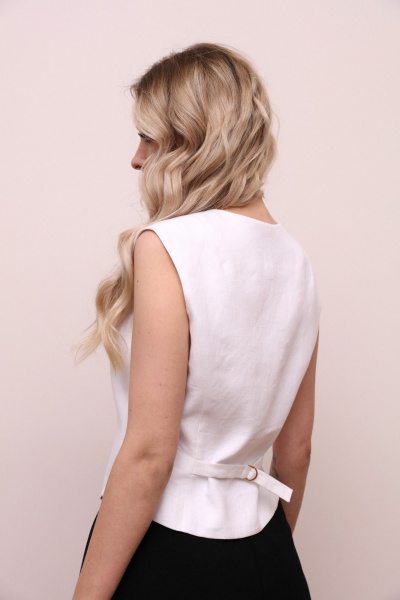 Леновый прилегающий жилет на четыре пуговицы LM КБ5365 жемчужно-белый - фото 3