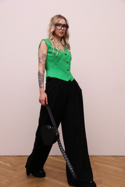 Зеленый летний жилет из льна с рельефами и пуговицами LM КБ5365 зелень - фото 7