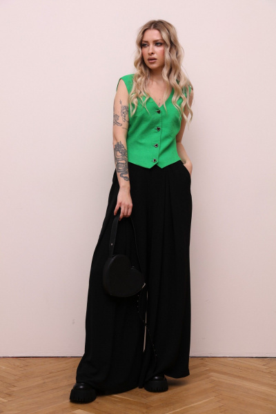 Зеленый летний жилет из льна с рельефами и пуговицами LM КБ5365 зелень - фото 5