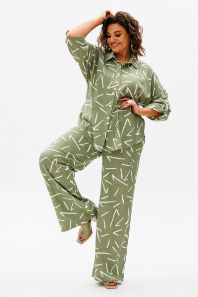 Леновый летний костюм из рубашки и брюк с принтом Anelli 1406 зеленый_чай - фото 6