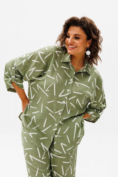Леновый летний костюм из рубашки и брюк с принтом Anelli 1406 зеленый_чай - фото 5