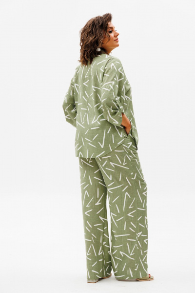 Леновый летний костюм из рубашки и брюк с принтом Anelli 1406 зеленый_чай - фото 4