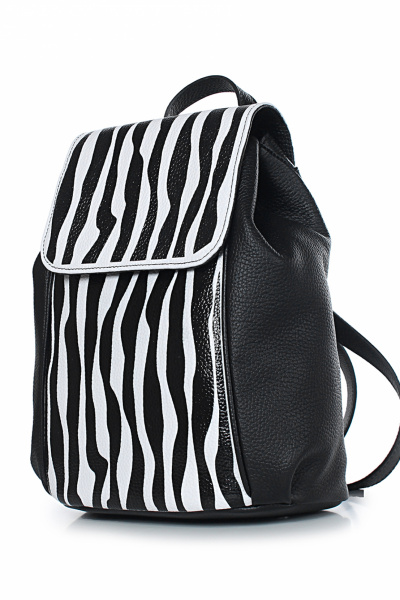 Черный кожаный рюкзак с клапаном и застежкой Galanteya 19423.23с1170к45 черный/белый - фото 1