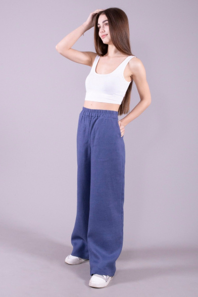 Классические леновые брюки на лето 8 Марта 16405-4С5048Д40-164 синий - фото 2