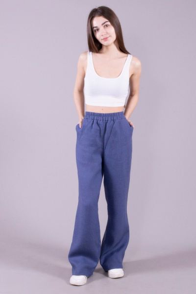 Классические леновые брюки на лето 8 Марта 16405-4С5048Д40-164 синий - фото 1