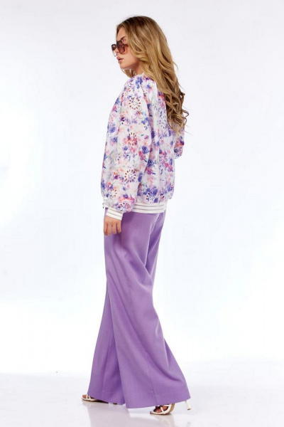 Демисезонный комплект бомбер и брюки свободного кроя Милора-стиль 1236 лаванда - фото 2