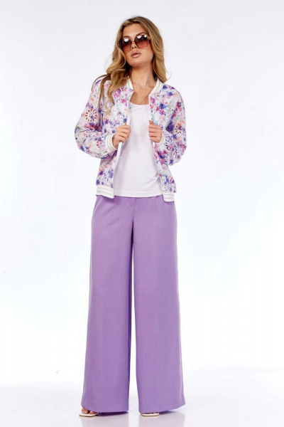 Демисезонный комплект бомбер и брюки свободного кроя Милора-стиль 1236 лаванда - фото 1