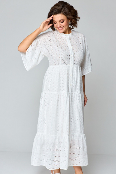 Макси платье из ришелье с ярусной юбкой ANASTASIA MAK 1184 молочный - фото 7